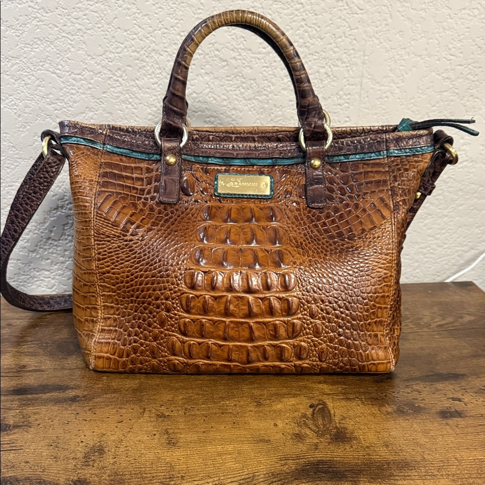 Brahmin Tan Crocodile Embossed Satchel